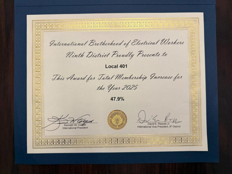 IBEW Local 401's Asa Barton Wins National Organizing Award for 50% ...